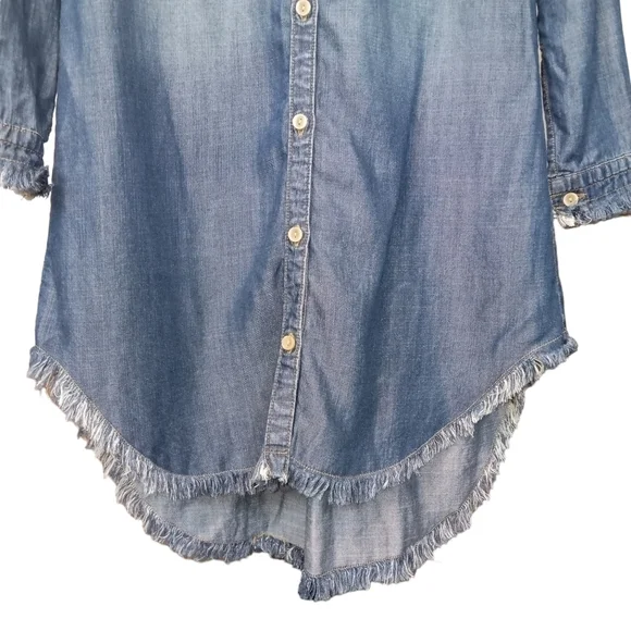 Cloth and Stone Montana Chambray Button Up Raw Hem Shirt Dress Blue Size XS - Picture 6 of 12